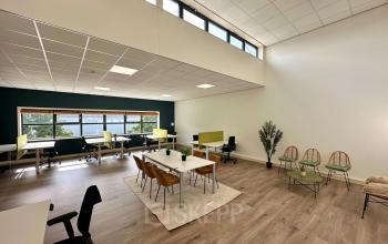 Interieur van een kantoorpand aan Waarderweg 33 in Haarlem Waarderpolder, met open werkruimte, bureaus, planten en ruime ramen. Ideaal voor kantoorruimte huren met moderne voorzieningen en veel daglicht.